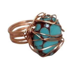 Handmade Copper Wire Wrapped Turquoise Stone Statement Ring